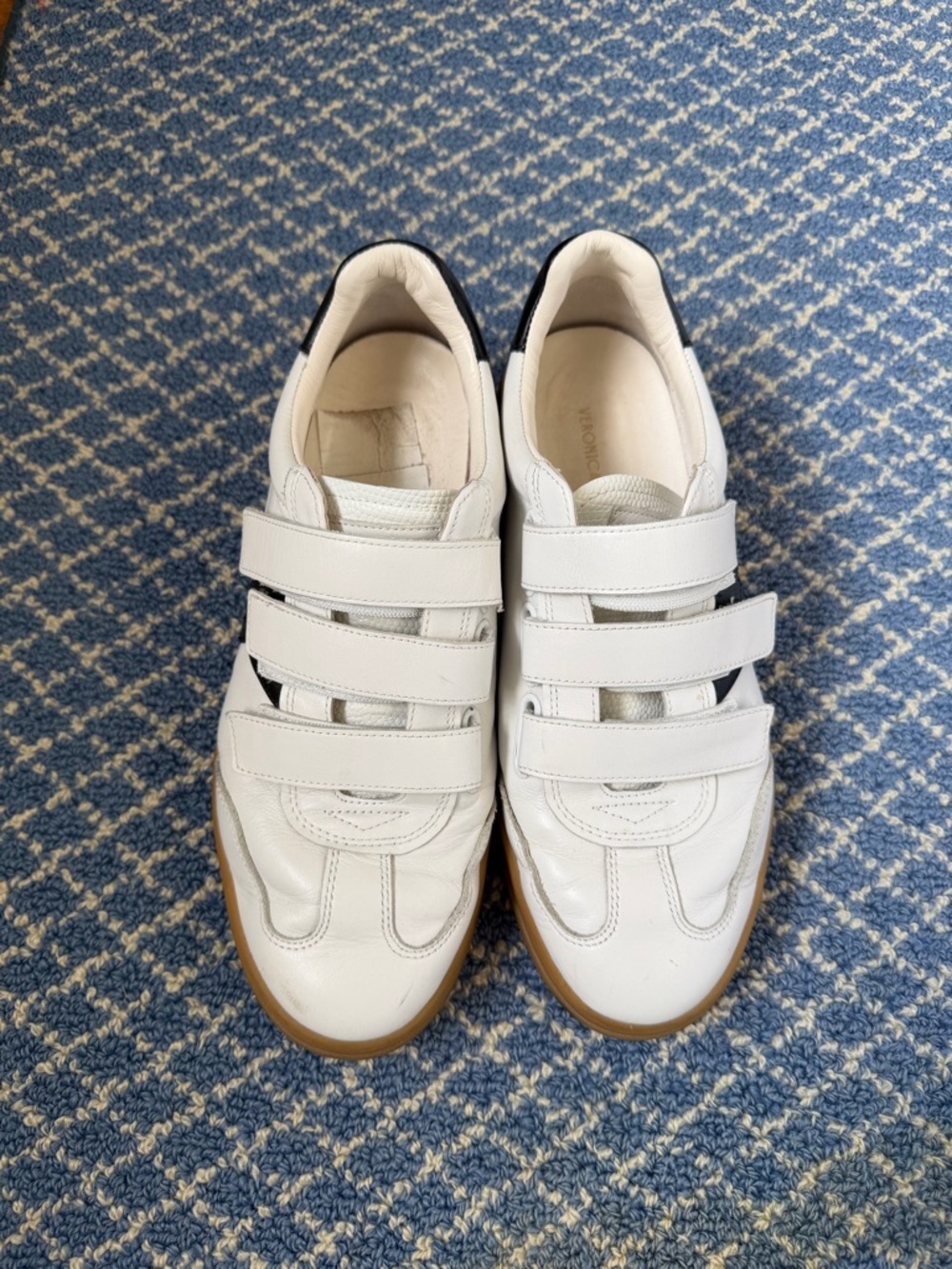 Veronica Beard Reagan White Leather Sneakers with Velcro Straps, size 7.5